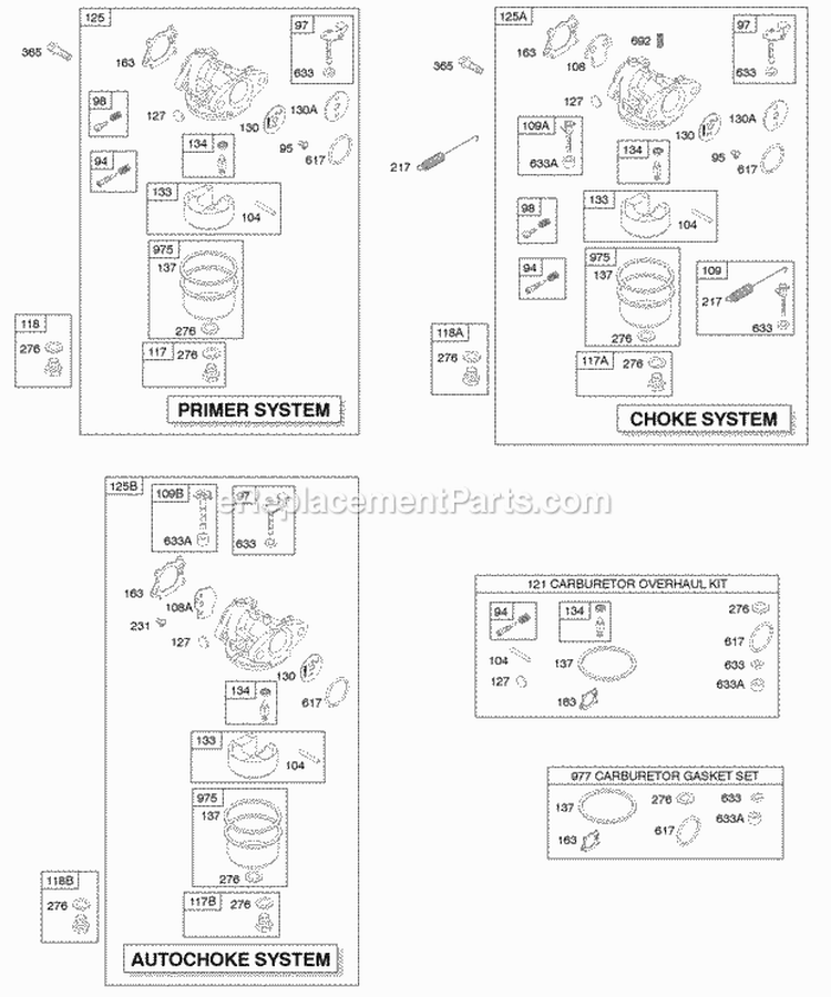 Carburetor Diagram and Parts List for 12F802-1788-B1  Briggs and Stratton Engine